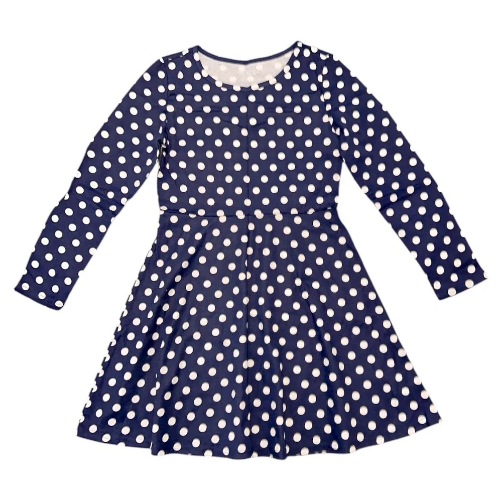 Children’s Place | Girls' Navy Polka Dot Dress | Size Large 10/12 | NWOT NEW